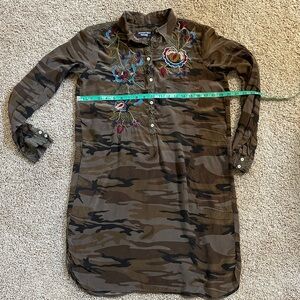 Johnny Was Embroidered Camouflage Shirt Dress